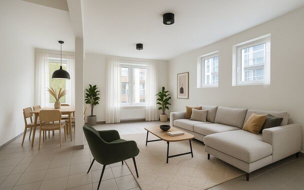 Instapklaar hoekappartement met zonne dakterras op toplocatie aan UA. 
In dit verzorgde gebouw, aan de rustige achterzijde op de eerste verdieping, bevindt zich dit charmante hoekappartement.
Via de beveiligde inkomdeur betreedt u een ruime en lichtrijke 