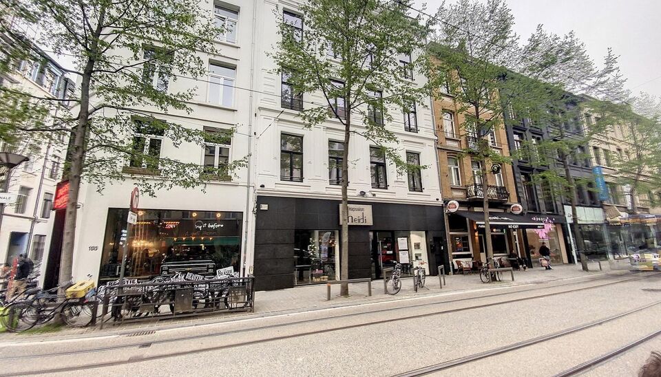 Enorm licht appartement in een volledig gerenoveerd gebouw. Dit appartement is gelegen tussen het Modemuseum en het Zuid. Het appartement is kwalitatief afgewerkt. Inkomhal, ruime woon- en eetkamer (ca.32m&sup2;) met hoge plafonds op een visgraadparket met ee