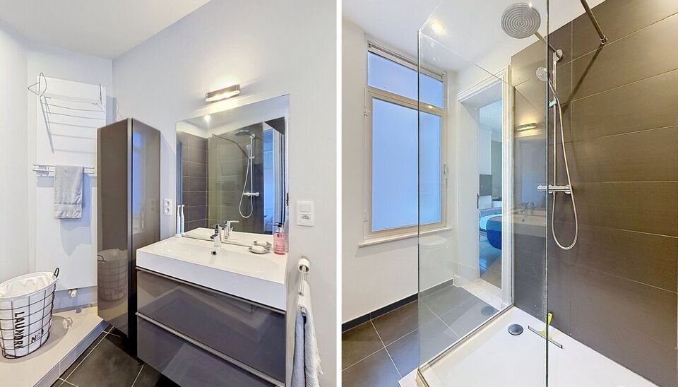 Charmant instapklaar appartement op de 2e verdieping met aangenaam open uitzicht. Inkomhal met vestiairekast. Lichtrijke woonkamer (ca. 22m&sup2;) op authentieke plankenvloer en een schouwelement. Aansluitend de half open keuken voorzien van gasfornuis, dampk