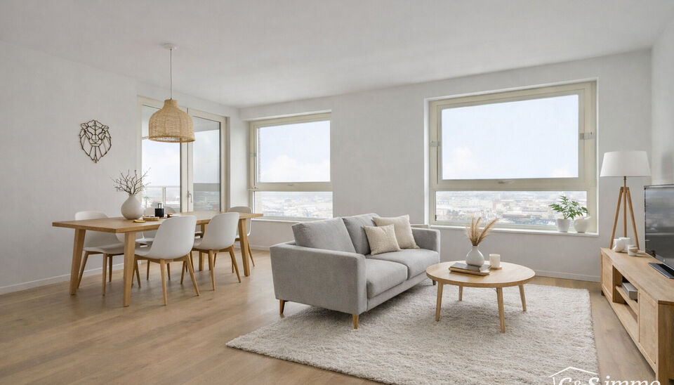 Dit instapklaar appartement (ca.94 m&sup2; ) bevindt zich op de 12e verdieping met waterzicht, op het bruisende Eilandje aan de Montevideo en op fietsafstand van het centrum. Inkomhal met toegang tot berging en apart toilet met handenwasser. Ruime woon- en ee