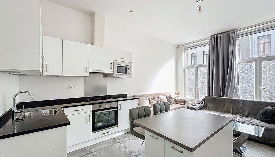 Op een boogscheut van Park Spoor Noord een instapklaar gelijkvloers appartement met terras.
Bij het betreden van het appartement komt u in de lichtrijke woonkamer (22 m&sup2;), die naadloos overgaat in een open, volledig ingerichte keuken. De keuken is uitger