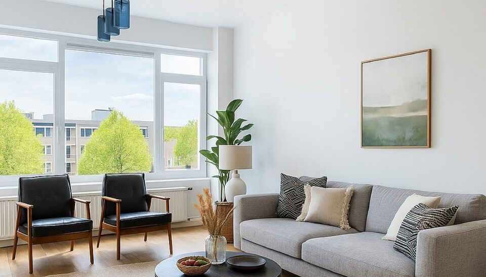 Ontdek dit volledig gerenoveerde appartement op de derde verdieping, ideaal gelegen en instapklaar!
Via de ruime inkomhal (ca. 6 m&sup2;) met ingemaakte kasten en parketvloer betreedt u het appartement. De lichtrijke leefruimte (ca. 31 m&sup2;) aan de voorzijde b