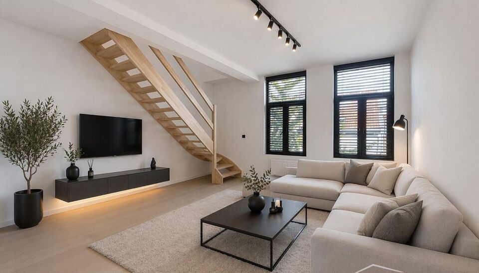 Tip top afgewerkt duplex appartement met terras en 2 slaapkamers.  Dit appartement biedt een perfecte balans tussen comfort en stijl, gelegen in de levendige en vernieuwende wijk Stuivenberg. Bij binnenkomst inkomhal met een apart toilet. De lichtrijke le