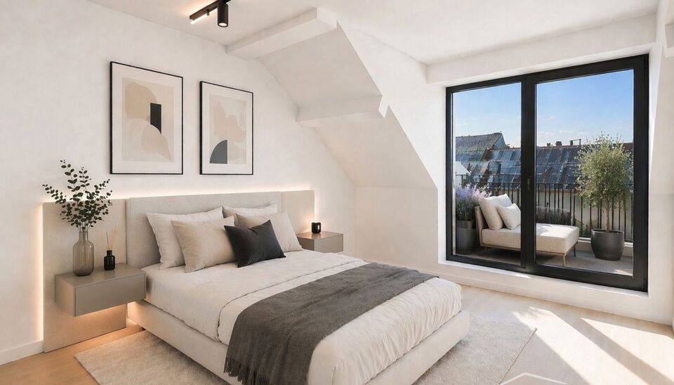 Tip top afgewerkt duplex appartement met terras en 2 slaapkamers.  Dit appartement biedt een perfecte balans tussen comfort en stijl, gelegen in de levendige en vernieuwende wijk Stuivenberg. Bij binnenkomst inkomhal met een apart toilet. De lichtrijke le