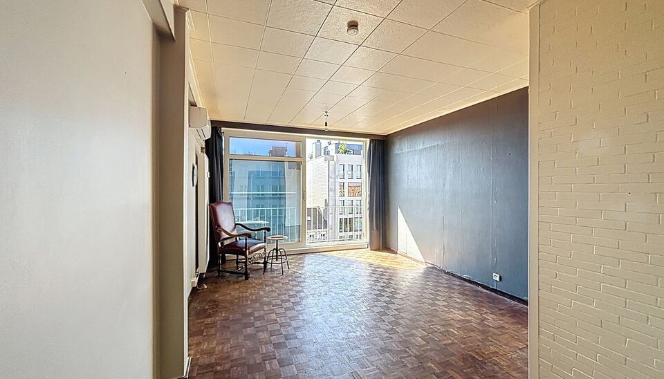 Deze studio ligt vlakbij het stadspark en het mooie Zurenborg en biedt een mooi uitzicht over de stad vanuit de 7e verdieping.
Vanop het zuidwestelijk georiënteerde terras geniet u van een open zicht alsook zijzicht op het park. 
Lichtrijke woonkamer op 